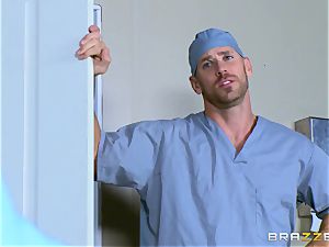 huge-chested mature nurse Julia Ann rubs the patient's giant meatpipe