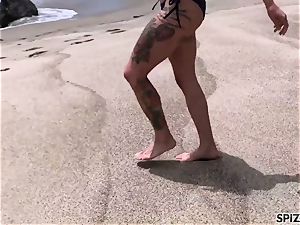 Anna Bell Peaks smashing a large hard-on on the beach